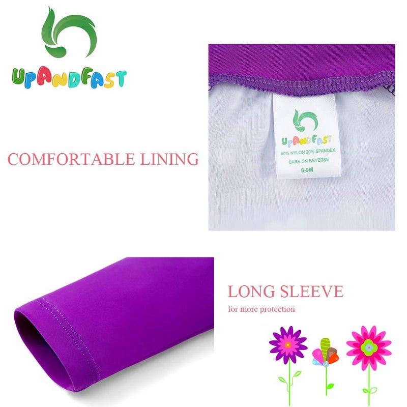 upandfast Baby Swimsuits UPF 50+ Sun Protection Long Sleeve One Piece Zip Swimwear(Purple, 6-9 Months) - Image 4
